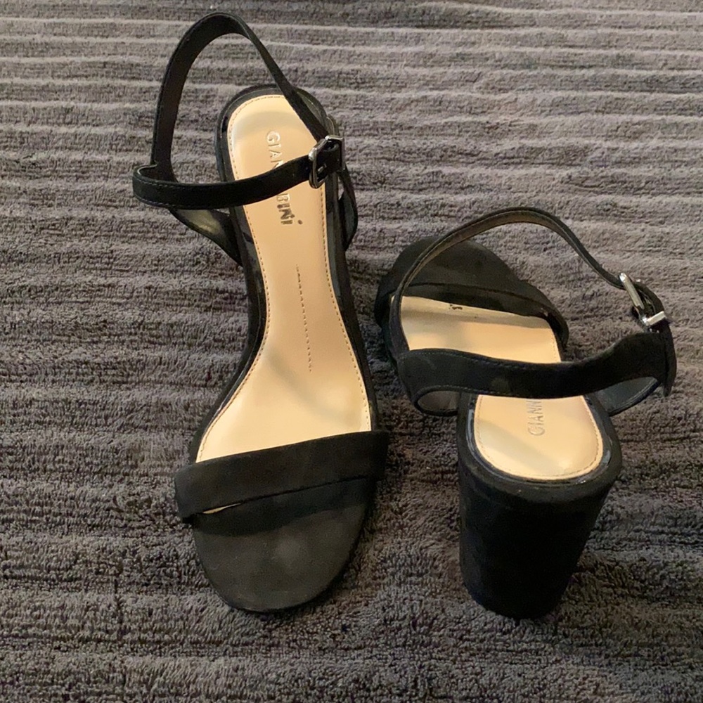 Strappy chunky black heels
